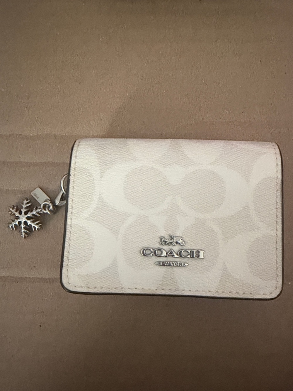 Coach Cream Signature Wallet On A Chain with Snowflake Charm